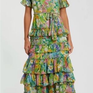 Mac Duggal Multicolor Floral Tiered Maxi Dress